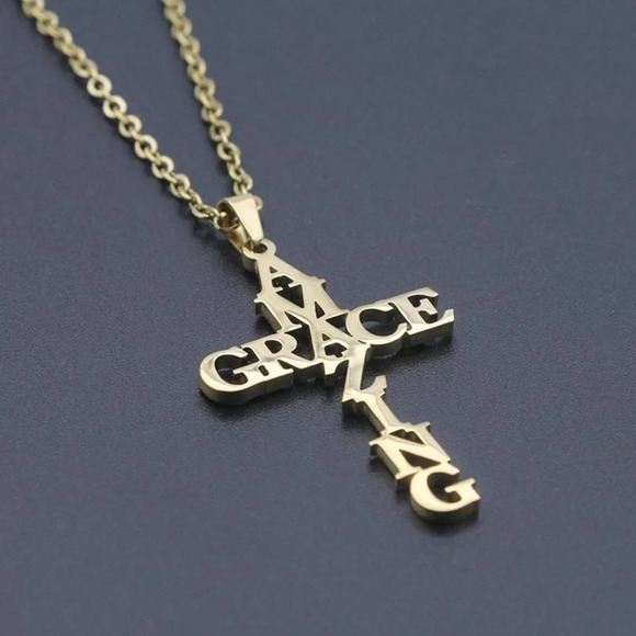 "Amazing Grace" Cross 18k Gold Plated Necklace - Picture 3 of 9